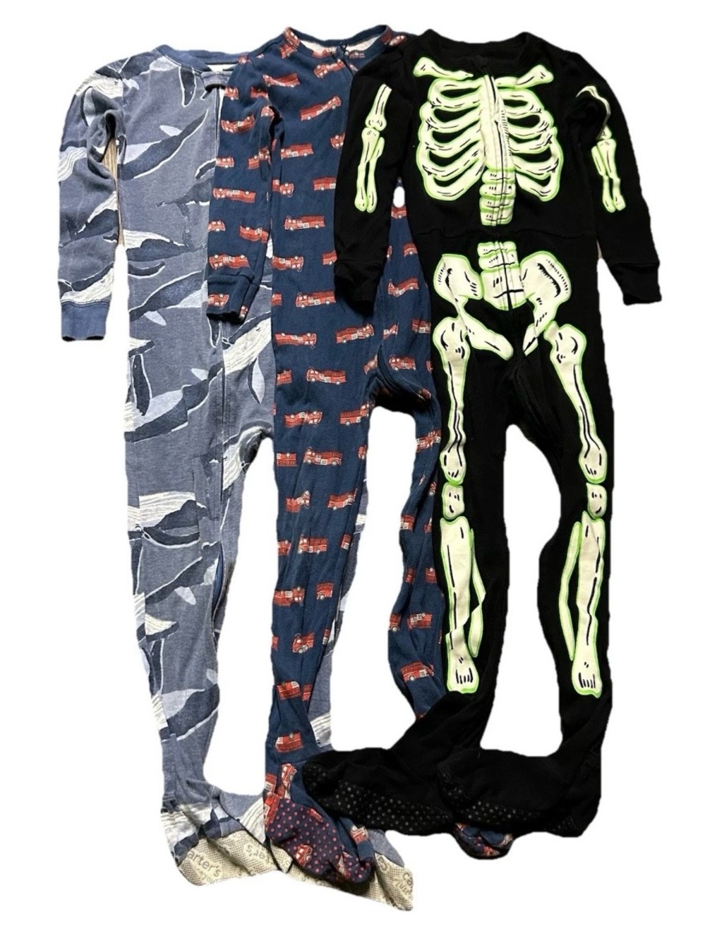Toddler Boy Footie Pajamas Skeleton Whales Firetrucks Size 5T - Picture 1 of 5